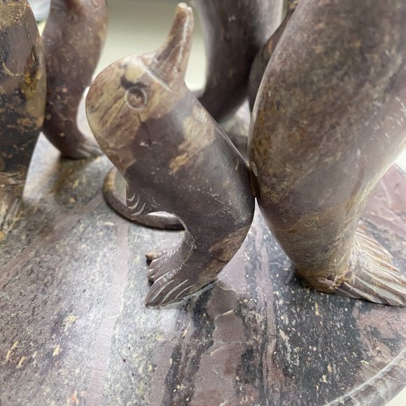 Vintage Marble Tea Light Holder/ Hand Carved Onyx Dolphins - Picture 5 of 11